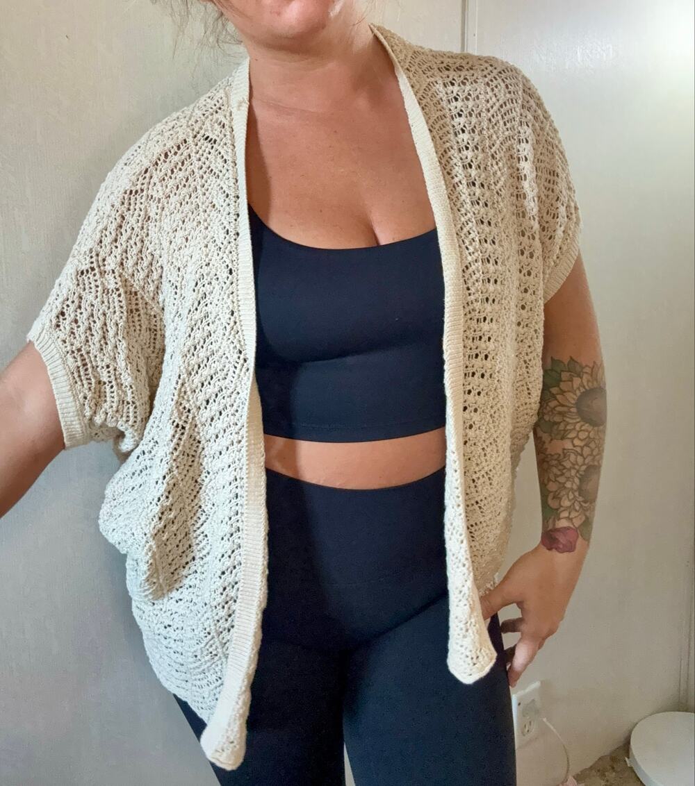 Bongo Cream Crochet Open Knit Cocoon Cardigan Size L Boho
